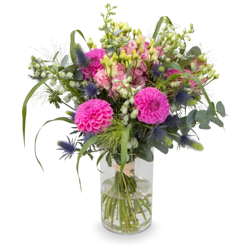 Kytice s jiřinami a eustomou